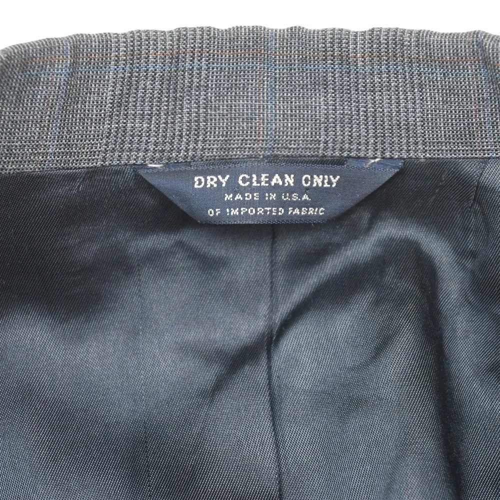Vtg USA Made 44R 34x30 Blue Glenn Check Wool Bootcut Mens Jacket Pants Suit